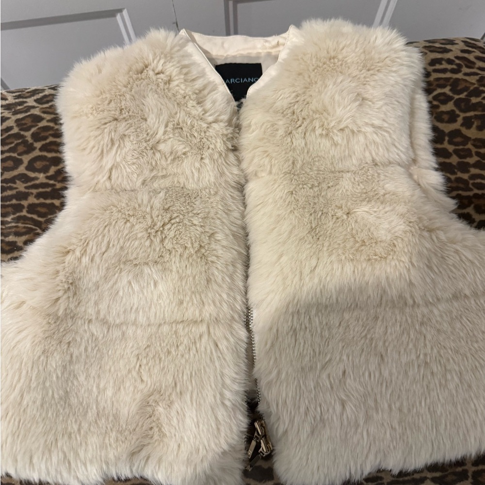 Marciano Cream Faux Fur Vest - Plush Zip Front